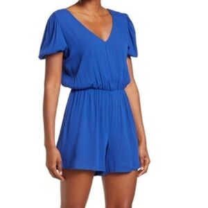 NWT The Vanity Room Double V Puff Sleeve Romper M